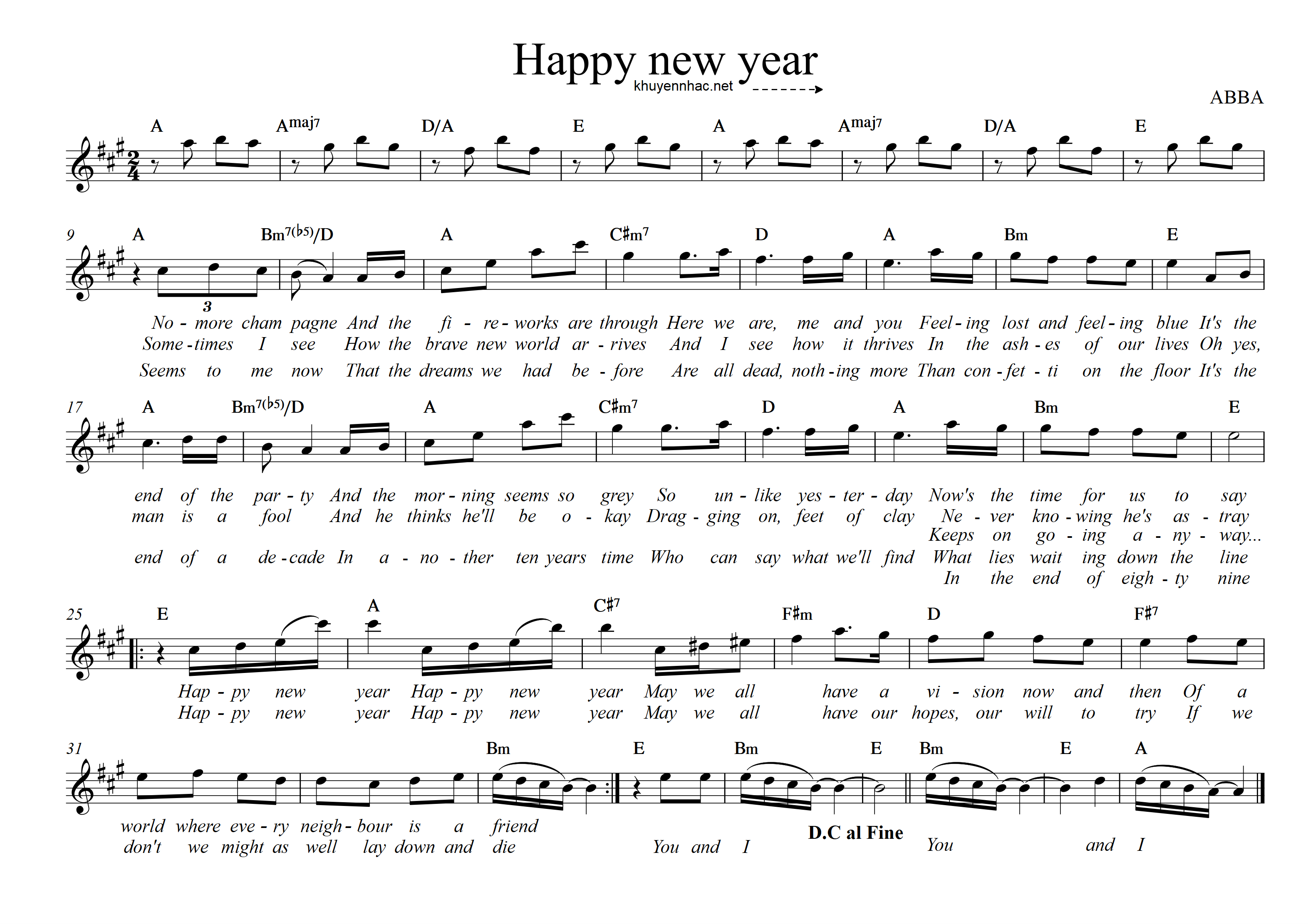 Tab guitar, sheet nhạc piano Happy New Year ABBA|NEW!!!