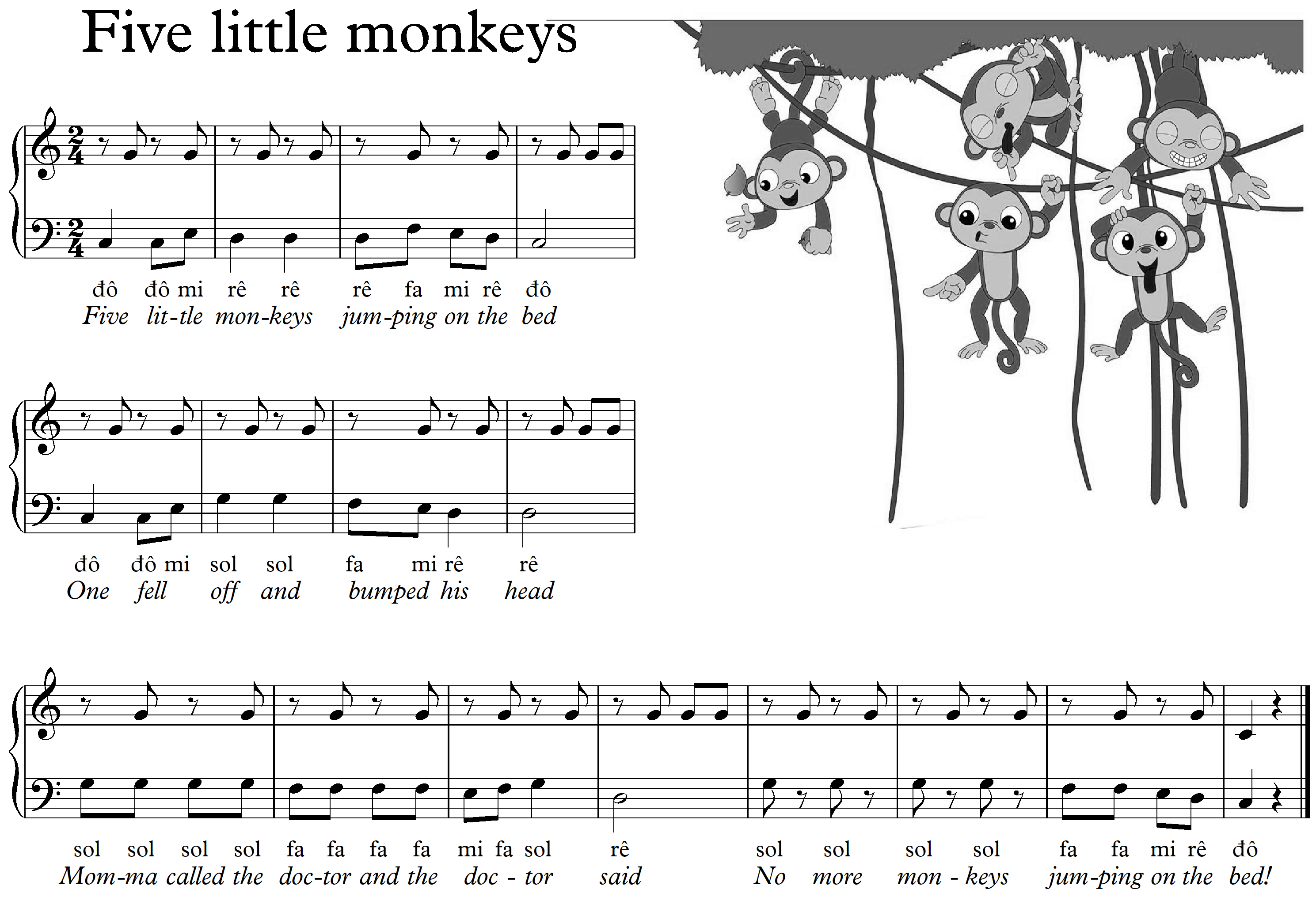 Sheet nhạc bài hát five little monkeys